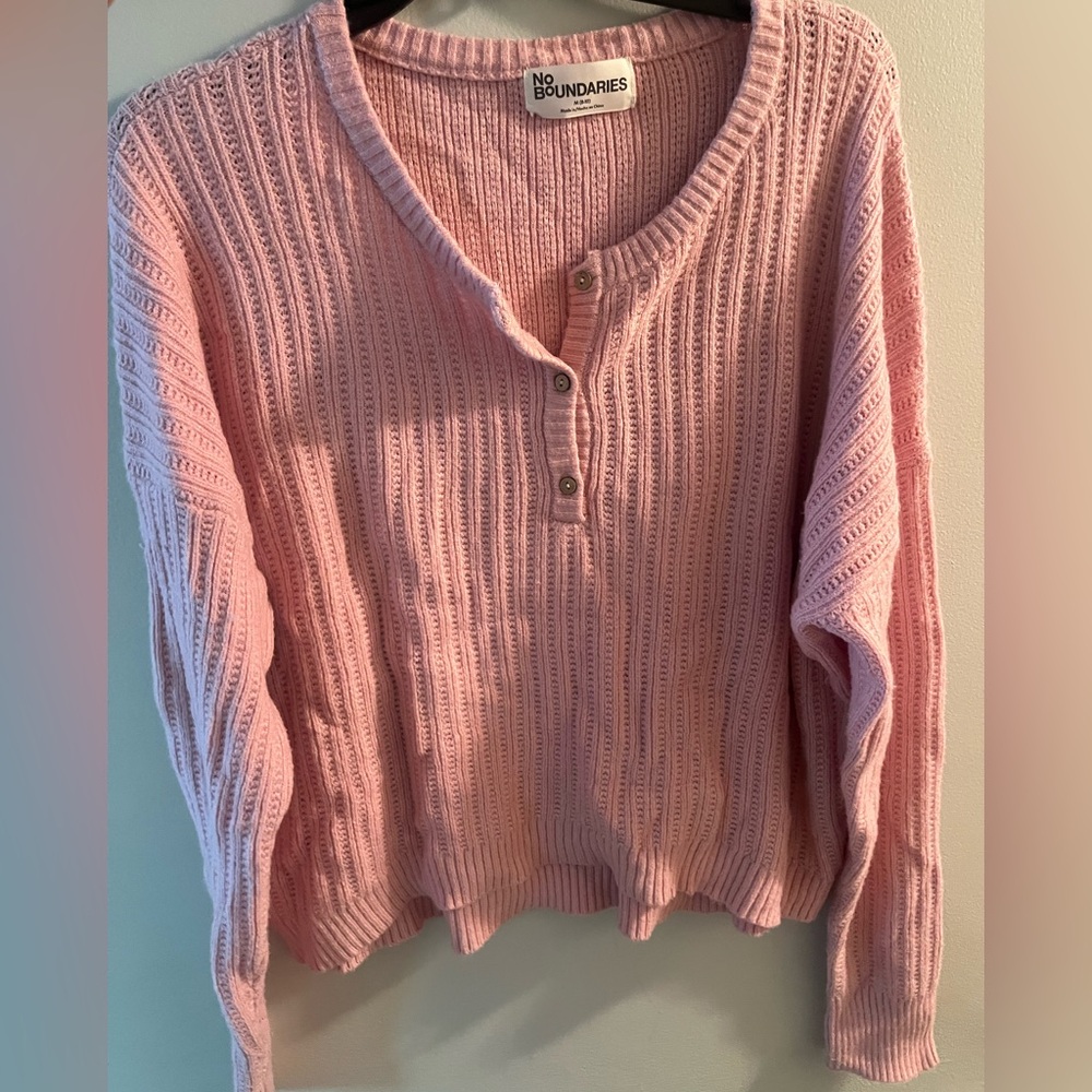 No Boundaries Light Pink Cable Knit Sweater